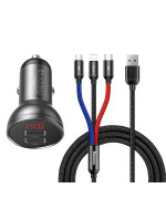 Автомобильное зарядное устройство Baseus Digital Display Dual USB 4.8A 24W cable 3-in-1 1.2m, Black