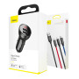 Автомобильное зарядное устройство Baseus Digital Display Dual USB 4.8A 24W cable 3-in-1 1.2m, Black