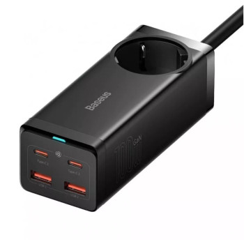 Мережевий зарядний пристрій Baseus GaN3 Pro Desktop Powerstrip AC 2USB / 2Type-C 100W EU Cable Type-C to Type-C 1m, Black
