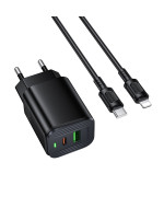 Сетевое зарядное устройство BOROFONE BAS83A с кабелем USB-C to Lightning, Black