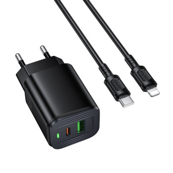 Сетевое зарядное устройство BOROFONE BAS83A с кабелем USB-C to Lightning, Black