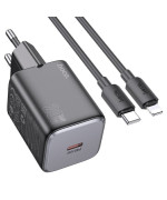 Сетевое зарядное устройство HOCO N40 PD20W / QC3.0 cable Type-C to Lightning, Black