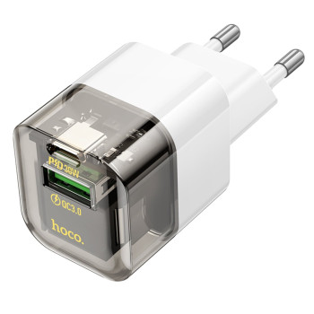Мережевий зарядний пристрій HOCO C131A Platinum dual-port PD30W / QC3.0, Transparent black