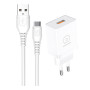 Мережевий зарядний пристрій WUW T66 з кабелем USB-A to USB-C, White