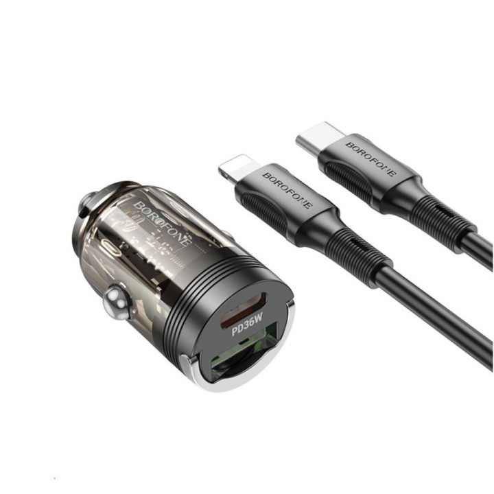 Автомобильное зарядное устройство BOROFONE BZ29A Talented PD36W QC3.0 Cable Type-C to Lightning 1m, Black