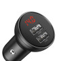 Автомобильное зарядное устройство Baseus Digital Display Dual USB 4.8A 24W cable 3-in-1 1.2m, Black
