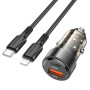 Автомобільний зарядний пристрій BOROFONE BZ20 Smart 38W dual port PD20W + QC3.0 cable Type-C to Lightning, Transparent Black