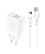 Сетевое зарядное устройство WUW T92 с кабелем USB-A to USB-C, White
