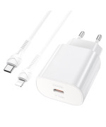 Сетевое зарядное устройство HOCO N22 PD25W / QC3.0 cable Type-C to Lightning, White