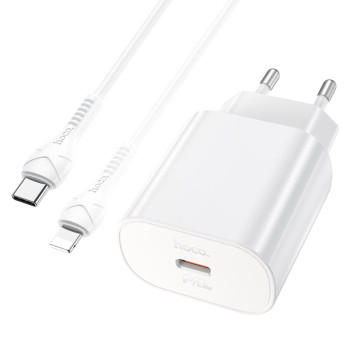 Мережевий зарядний пристрій HOCO N22 PD25W / QC3.0 Cable Type-C to Lightning, White