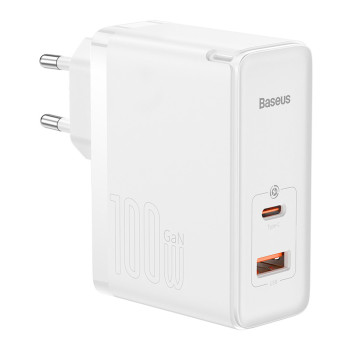 Автомобільний зарядний пристрій Baseus GaN5 Pro PD100W / QC4.0 Cable Type-C to Type-C 1m, White