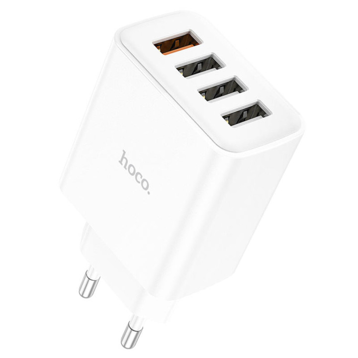 Мережевий зарядний пристрій HOCO C102A Fuerza USB4 QC3.0 18W, White