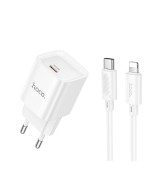 Сетевое зарядное устройство HOCO C146A PD20W / QC3.0 cable Type-C to Lightning, White