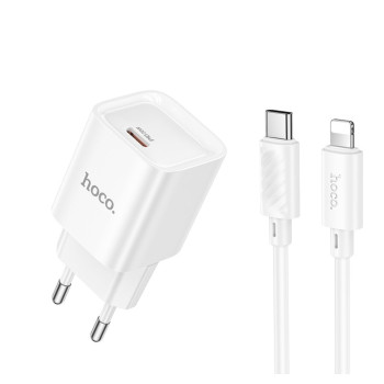 Мережевий зарядний пристрій HOCO C146A PD20W / QC3.0 Cable Type-C to Lightning, White