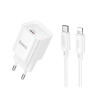 Сетевое зарядное устройство HOCO C146A PD20W / QC3.0 cable Type-C to Lightning, White