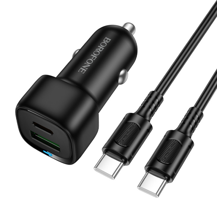 Автомобильное зарядное устройство BOROFONE BZ34B USB / Type-C PD38W with cable, Black