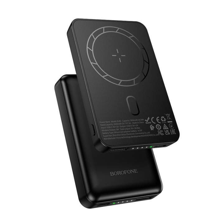 Зовнішній акумулятор Power Bank з бездротовою зарядкою BOROFONE BJ82 10W 5000mAh, Black