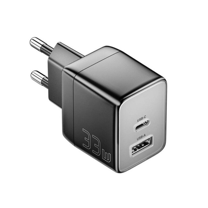 Мережевий зарядний пристрій ESSAGER ECT33W Gan 1USB 1Type-C 33W, Black