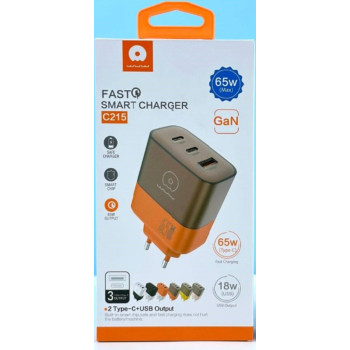 Мережевий зарядний пристрій WUW C215 PD65W / QC4.0, Brown - Orange