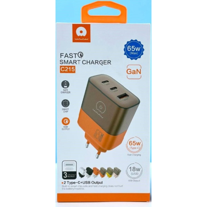 Мережевий зарядний пристрій WUW C215 PD65W / QC4.0, Brown - Orange