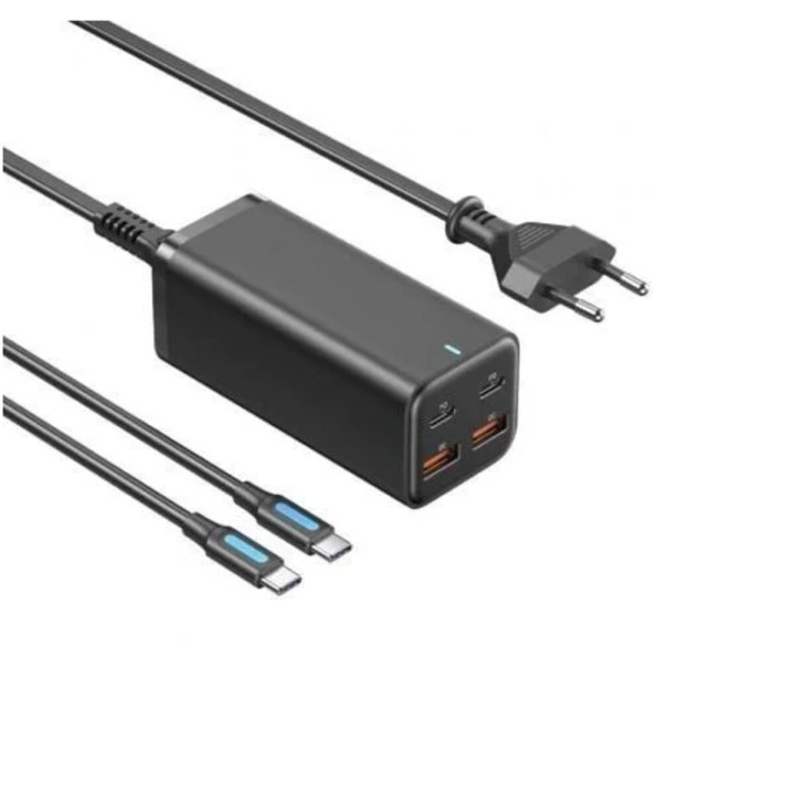 Сетевое зарядное устройство Vention 4-Port FBSBG-EU GaN 2USB/2Type-C 100W EU-Plug, Black