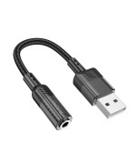 Аудiокабель HOCO LS37 Spirit transparent external sound card USB to AUX 3.5 мм female 15 см, Black