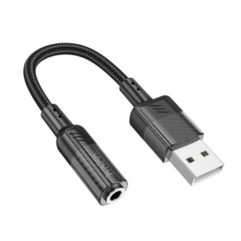 Аудиокабель HOCO LS37 Spirit transparent externé sound card USB to AUX 3.5 мм female 15 см, Black