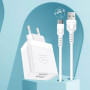 Сетевое зарядное устройство WUW T92 с кабелем USB-A to USB-C, White