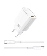 Мережевий зарядний пристрій WIWU Essen GaN Wi-G007 Type-C PD20W with cable, White