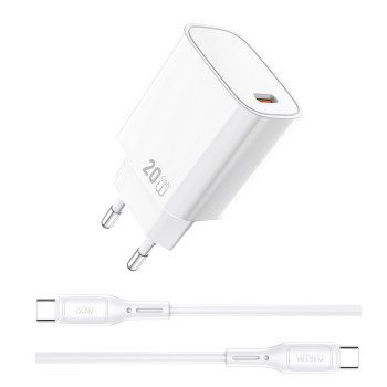 Сетевое зарядное устройство WIWU Essen GaN Wi-G007 Type-C PD20W with cable, White