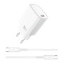 Сетевое зарядное устройство WIWU Essen GaN Wi-G007 Type-C PD20W with cable, White