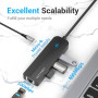 USB - Hab Vention Type-C to USB 3.0 /RJ45 / Micro-USB, 0.15m, Black
