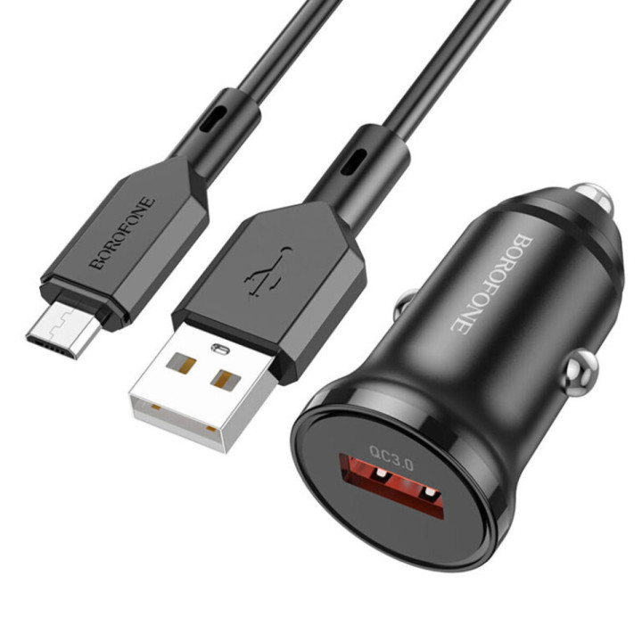 Автомобильное зарядное устройство BOROFONE BZ18 single port QC3.0 18W cable Micro - USB, Black