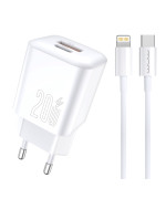 Мережевий зарядний пристрій WUW T104L PD20W з кабелем USB-C to Lightning, White