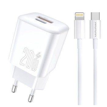 Мережевий зарядний пристрій WUW T104L PD20W з кабелем USB-C to Lightning, White