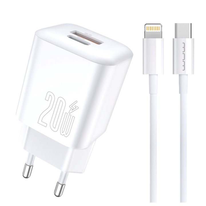 Мережевий зарядний пристрій WUW T104L PD20W з кабелем USB-C to Lightning, White