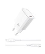Мережевий зарядний пристрій WIWU Essen GaN Wi-G007 Type-C PD20W with cable Lightning, White