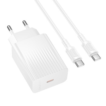 Мережевий зарядний пристрій BOROFONE BAS75A з кабелем USB-C to USB-C, White