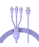 Data Кабель Baseus Flash Series Ⅱ One-for-three Fast Charging  USB to Micro + Lightning +Type0C 66W 1.2m, Purple ( CASS040005 )
