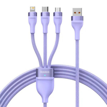 Data Кабель Baseus Flash Series Ⅱ One-for-three Fast Charging  USB to Micro + Lightning +Type0C 66W 1.2m, Purple ( CASS040005 )
