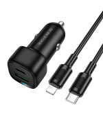 Автомобильное зарядное устройство BOROFONE BZ34B USB QC3.0 / Type-C PD38W with cable, Black