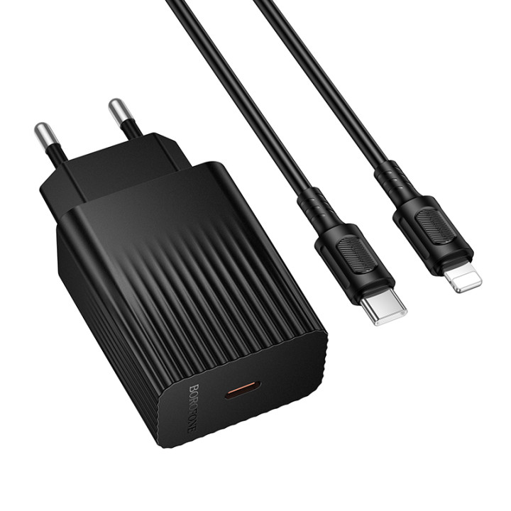 Мережевий зарядний пристрій BOROFONE BAS73A з кабелем USB-C to Lightning, Black