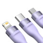 Data Кабель Baseus Flash Series Ⅱ One-for-three Fast Charging  USB to Micro + Lightning +Type0C 66W 1.2m, Purple