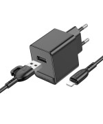 Сетевое зарядное устройство BOROFONE BAS11A с кабелем Lightning, Black