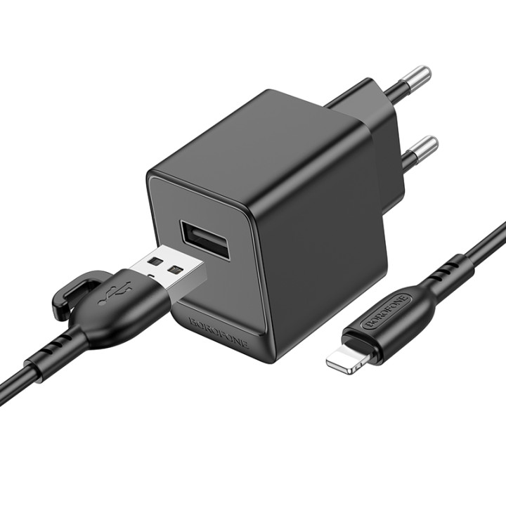 Мережевий зарядний пристрій BOROFONE BAS11A з кабелем Lightning, Black