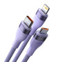 Data Кабель Baseus Flash Series Ⅱ One-for-three Fast Charging  USB to Micro + Lightning +Type0C 66W 1.2m, Purple