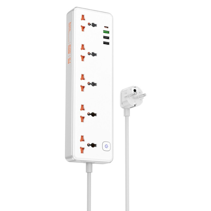 Мережевий подовжувач HOCO AC14A Rico 5-position socket / Type-C / USB PD30W 3A 1.5m, White