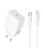 Сетевое зарядное устройство BOROFONE BA109A PD40W с кабелем USB-C to USB-C, White