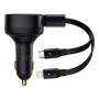 Автомобильное зарядное устройство Baseus Enjoyment Retractable 30W 3.5А 2-in-1 Car Charger, Black