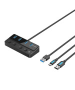 USB Hub Vention USB 3.0 to USB 3.0 x4 / Type-C Hub With Individual Power Switches 1m, Black